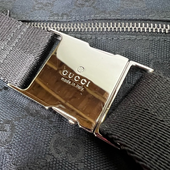 Gucci Black Belt Bag GG Fabric Leather Vintage Fanny Pack Pouch - Picture 10 of 12